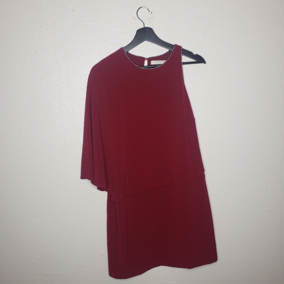 Halston Heritage One-Shoulder Mini Dress in Burgundy - Picture 4 of 10